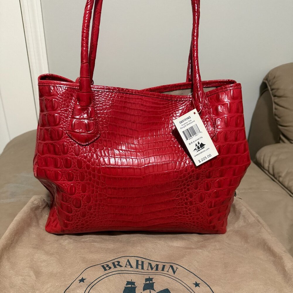 Brahmin Anytime Medium Party Red Croc Embossed Soft Leather Tote BRAND NEW